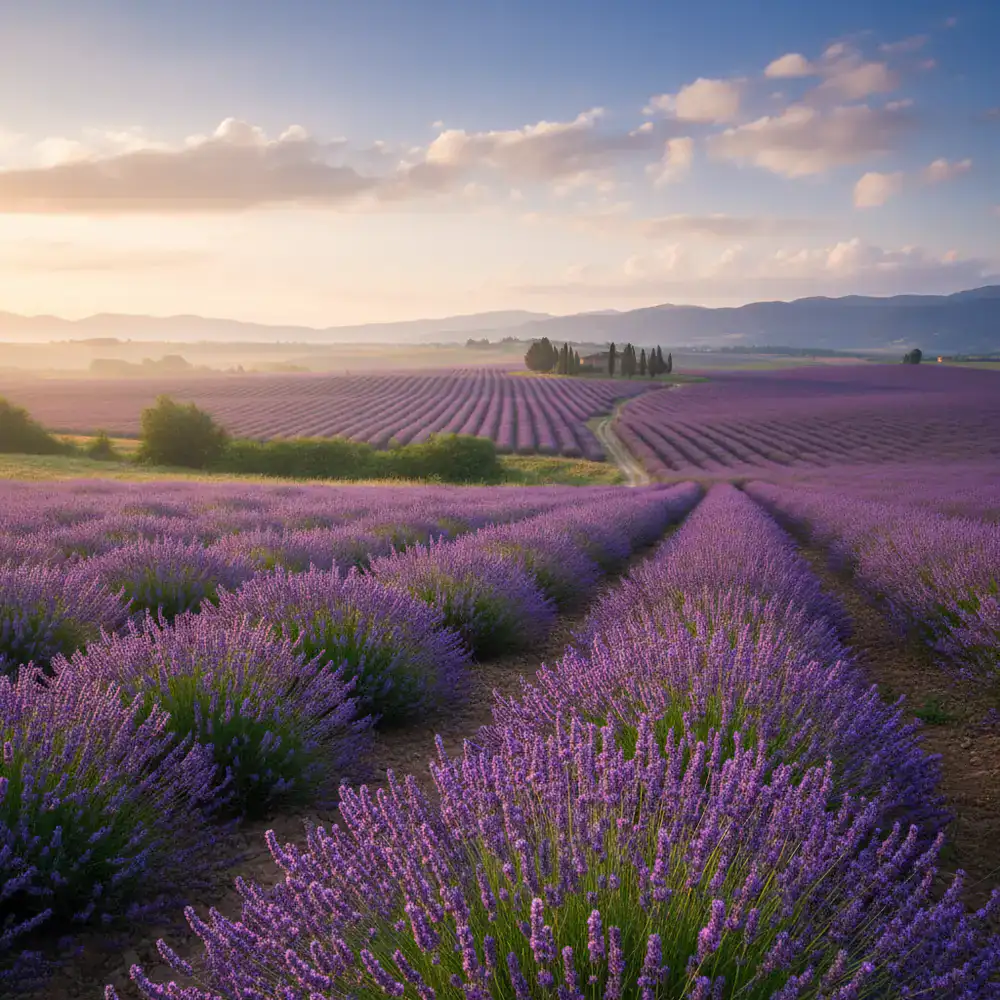 Blooming purple lavender bushes